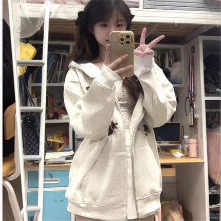 Classics Sweet Cute Gentle Cartoon New Puppy Embroidery Zip Up Hoodie Women Jacket Lined Loose Casual Sweatshirt for Women