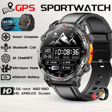 2026 New Outdoor GPS Sports Smartwatches Men Compass 10ATM Waterproof 24/7 Health Monitoring Chat GPT Bluetooth Call Smart Watch