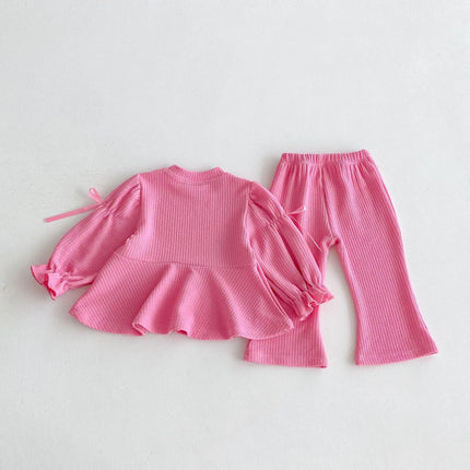LILIGIRL Spring Girls' Set Sweet and Cute Children's Top and Bottom Clothes Set Baby Girls' Bellbottom Pants Two Piece Set