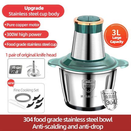 3L Portable Household Meat Mincer Grinder Vegetable Food Processor Chopper Kitchen Multifunction Stainless Steel Slicer Machine