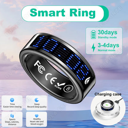SR16 Smart Ring With Display Heart Rate Blood Oxygen Health Sleep Monitoring Step Counting Remote Photo Capture Bluetooth Ring