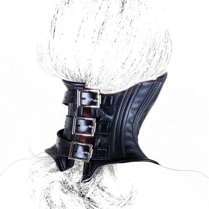 Adult Games Sex Toys of Sexy Wetlook Leather Neck Restraint Collars with Unisex Lockable Half Face Mask for Fetish BDSM Bondage
