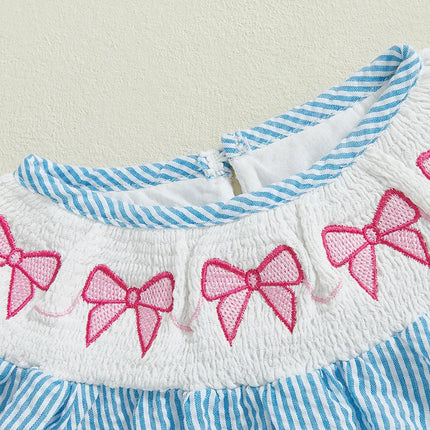 Newborn Baby Girl Clothes Short Sleeve Smocked Bow Print Embroidery Romper Stripe Bodysuit Summer Outfits 0-18M