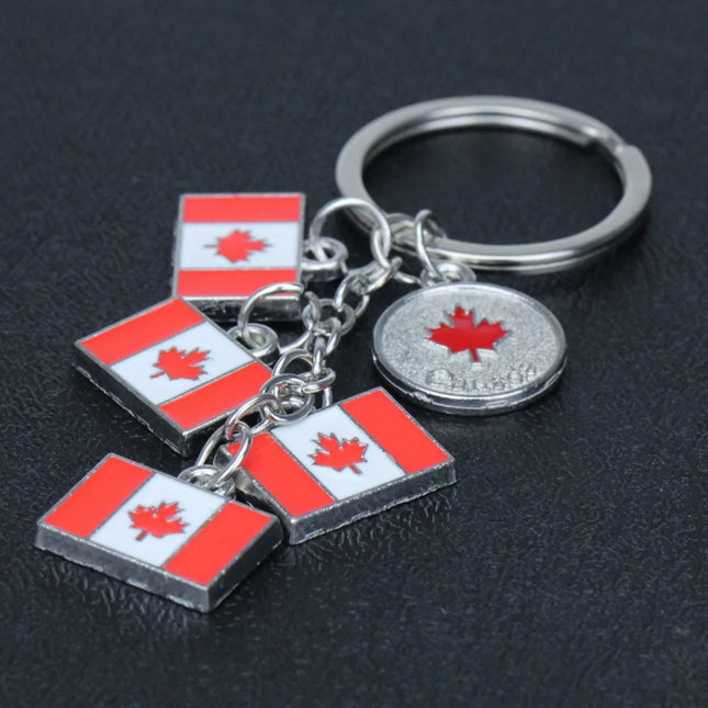Canada Maple Leaf Flag Map Keychain Pendant Key Ring Fashion Travel Metal Keyring Tourist Souvenir Jewelry Gift for Men Women