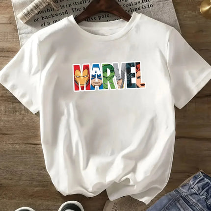 Marvel Kids' T-shirts, Superhero Avengers Print, High-quality Pure Cotton Summer Casual T-shirts for Boys and Girls