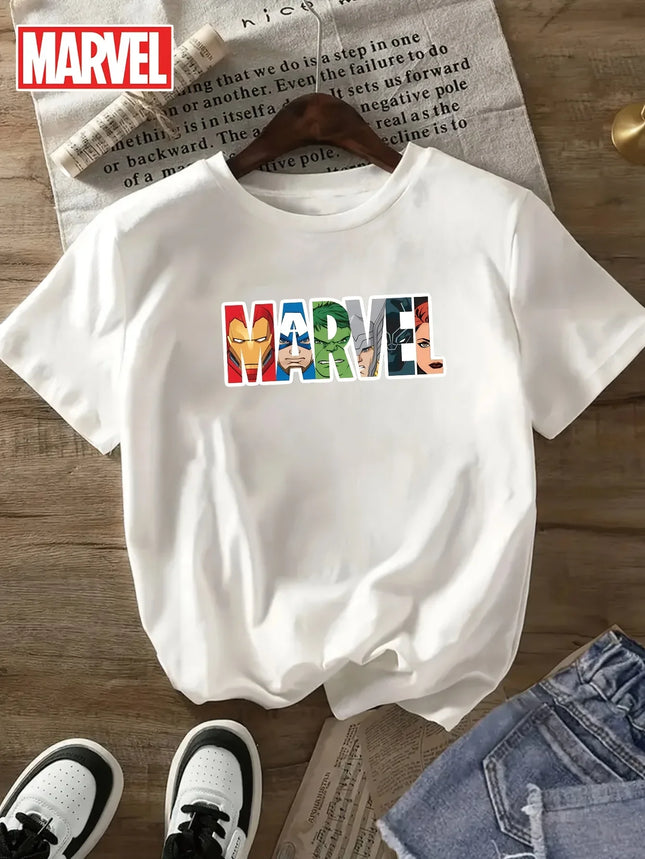 Marvel Kids' T-shirts, Superhero Avengers Print, High-quality Pure Cotton Summer Casual T-shirts for Boys and Girls