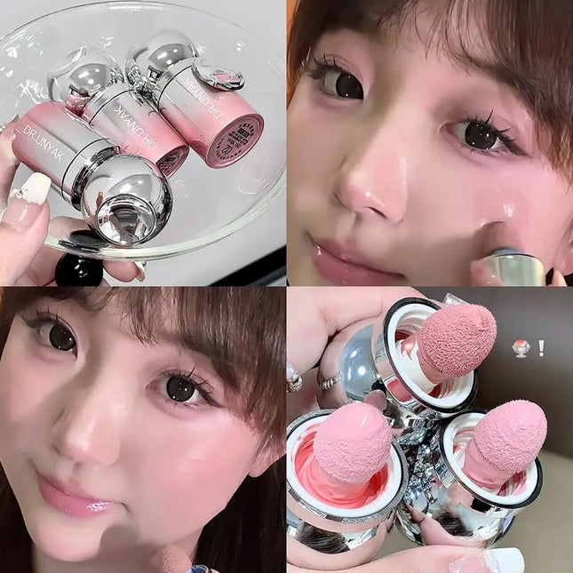 Liquid Blush Stick with Sponge Tip, Waterproof Long-Lasting Skin-friendly Blush Cream Brightening Effect Lips and Cheeks Makeup