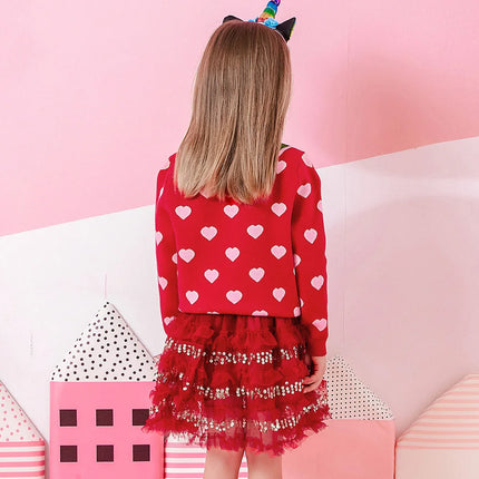 VIKITA Girls Xmas Red Green Cardigans Teenagers Heart Shape Print Adorable Cozy Stylish Warm Sweaters Girls Outwear Gift Outfits