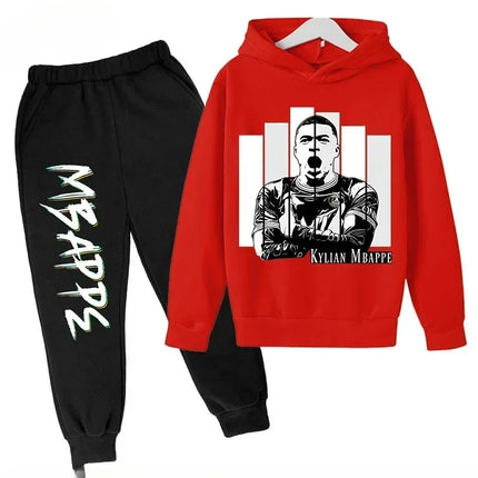 Spring Autumn Children's Hoodie Set Mbappe Print Plus Sweatshirt Pants Suits Sports Kid Tracksuit 2-piece Set Boys Girls Clothes