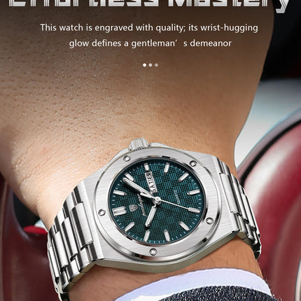 POEDAGAR Original Men Clock Quartz Date Week Luxury Man Wristwatch Waterproof Luminous Stainless Steel Sport Men's Watches Reloj