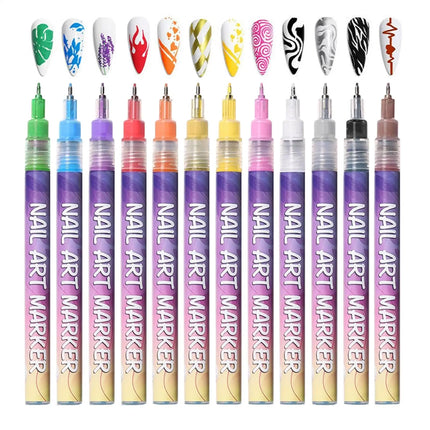 12Pcs/Set Nail Arts Drawing Graffiti Nail Polish Waterproof Painting Liner Pen DIY Abstract Lines Flower Nail Manicure Tools