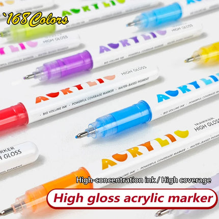 Guangna 168/72 Colors High Gloss Acrylic Marker Pen Set,Hard Headed Drawing Pens,Professional-Grade Paint Pen for DIY Graffiti