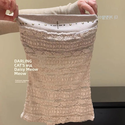 Korean Sleeveless Lace Patchwork Tube Top Tank Women Summer Pure Desire Sexy See-Through Waist-Cinching Slimming Top