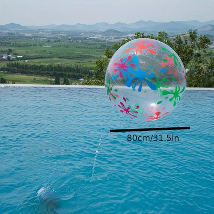 Inflatable Beach Water Play Ball - Durable PVC, Transparent with Colorful Splash Patterns, Ideal for Pool and Beach Activities