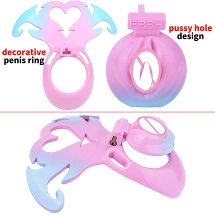 FRRK Mini Devil's Heart Sissies Chastity Pant Cage Male Bondage Lock 3PCS Penis Rings Wearable Abstinence Intimate Adult Toy