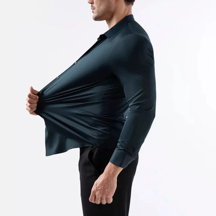 High Stretch Men Business Shirt Long Sleeve Anti-wrinkle Non-ironing Slim Fashion Casual Social Solid Formal Office White Shirt