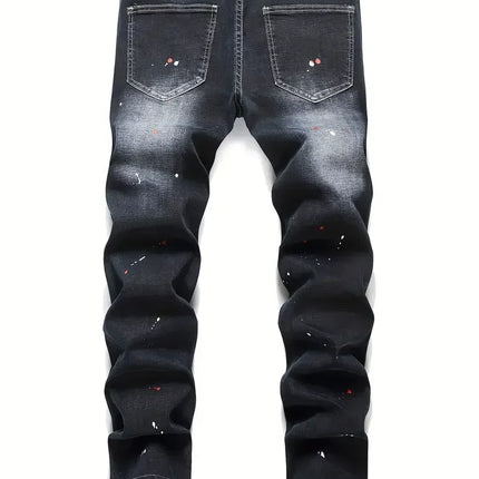 Men y2k Stretchy Denim jeans Ripped Skinny Letter Print elastic waist Casual pants for men Hole Slim Fit Denim Hip Hop Trousers