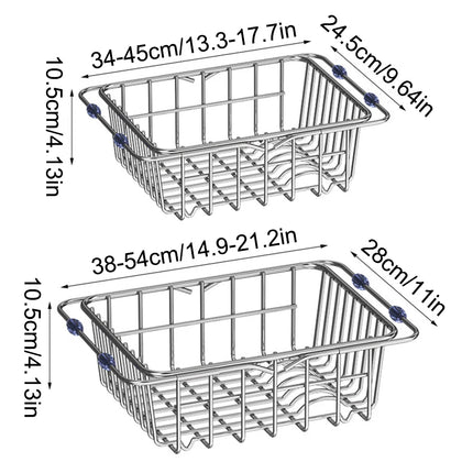 Stainless Steel Telescopic Sink Drain Rack Non-Slip Dish Drying Kitchen Bathroom Countertop Organizer Rack for Household Use
