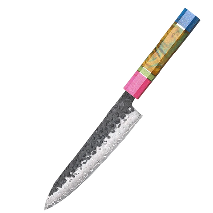 5 inch Japanese Petty Knife Hand Forged Damascus Steel Chef Kitchen Utility Knife Cooking Tool Paring Knife Colored Wood Handle