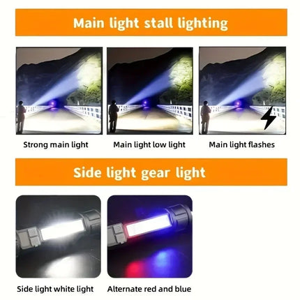 Super Bright COB LED Flashlight USB Rechargeable Zoomable With Side Light Waterproof Torch Camping Hiking Emergency Outdoor