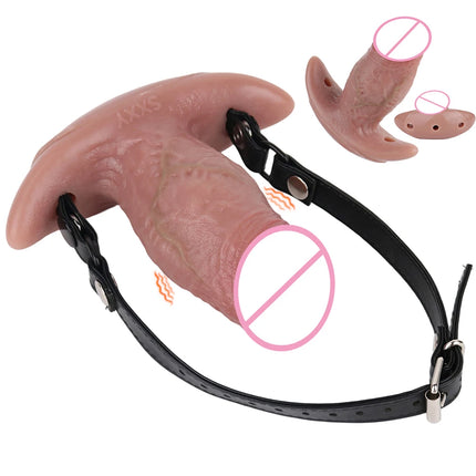 SXXY Adjusting Bondage Deep Throat Mouth Plug Leather Silicone Bdsm Mouth Gag Sex Toys Flirt Sex Tools Simulation Dildo For Adul