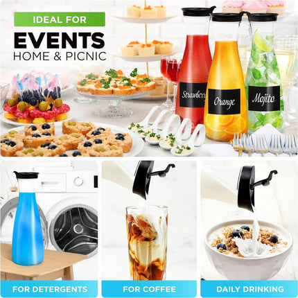 2pcs Water Carafe with Flip Top Lid  Milk, Iced Tea Beverage, Cold Brew and Mimosa Bar. Juice Containers with Lids Accessories