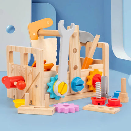 Kids Wooden Tool Bench Set with Repair Tools - Montessori Workbench, Construction & Educational Toy, Christmas Birthday Gifts