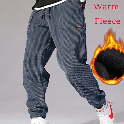 Autumn Winter Warm Motorcycle Jogger Corduroy Pants Men Tech Fleece Sweatpants Casual Harem Pants Male Sport Thermal Trousers