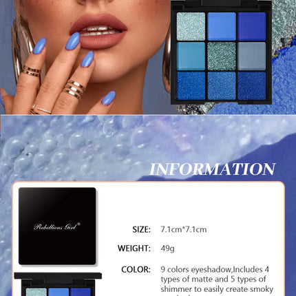 9-color Dolphin Blue Sweat-proof Natural Matte Pearlescent Glitter Eyeshadow Palette Eye Makeup for Music Festival Cosmetics