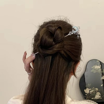 Romantic Moonstone Star Moon Hair Stick Metal Branch Hairpin Hair Fork Chinese Style Hair Accessories for Girls Hair Headwear