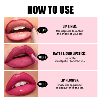 HANDAIYAN 6-Piece Matte Long-Lasting Color Moisturizing Waterproof Lip Liner Set Lip Liner + Lip Gloss + Lip Lacquer Set