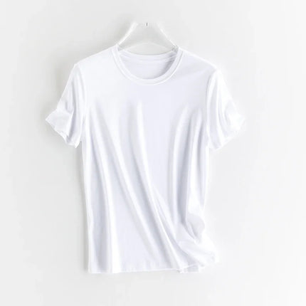 High-end New 10% Silk & Mercerized Cotton Women T-shirt Luxury Tee Short Sleeve Silky Feeling Summer Wear 2025 Tops V / O-neck