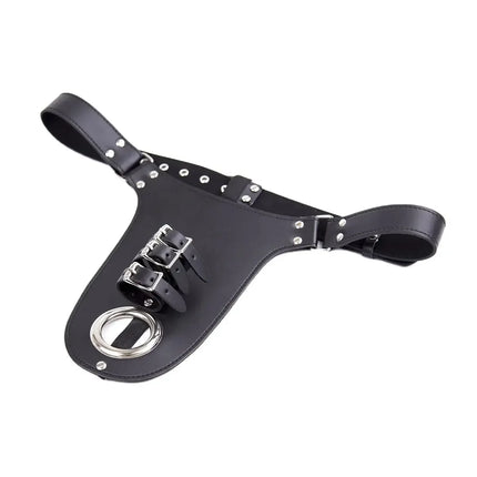 Sexy Leather C-Strings Chastity Device Thong with Penis  Men Cock Crotchless Panties Chastity Belt Underwear Sex Lingerie
