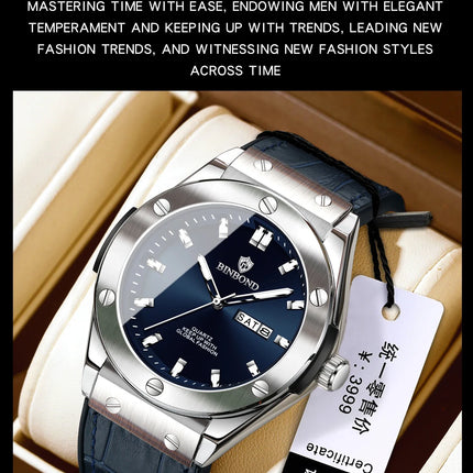 BINBOND Top Brand Business Classic Men's Watches Waterproof Date Week Luxurious Luminous Multifunction Fashion Male Quartz Watch