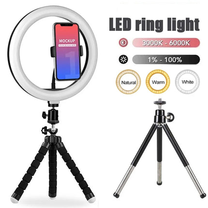 16/26/33CM LED Ring Light Photographic Selfie Ring Light With Flexible Tripod Holder For Live Video Streaming Studio Fill Lamp