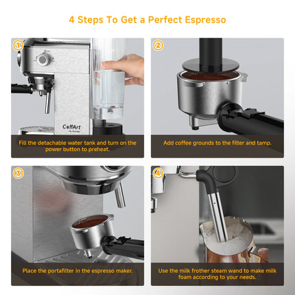BioloMix Stainless Steel 20 Bar Semi Automatic Powder Coffee Machine,with Milk Steam Frother Wand, for Espresso, Cappuccino