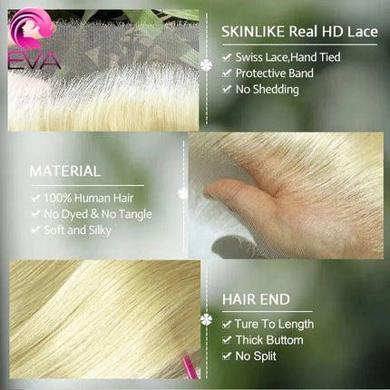 Eva Hair Invisible HD Lace #613 Hair 13x6/13x4 HD Lace Frontal Only 5x5 HD Lace Closures Straight & Body Wave #613 Human Hair