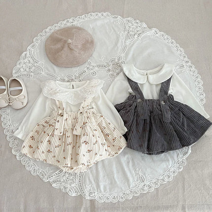 Spring New Infant Baby Girl Free Matching Clothes Set for Newborns Cute Girls Bottoming Shirt + Floral Cordury Bodysuit Suit