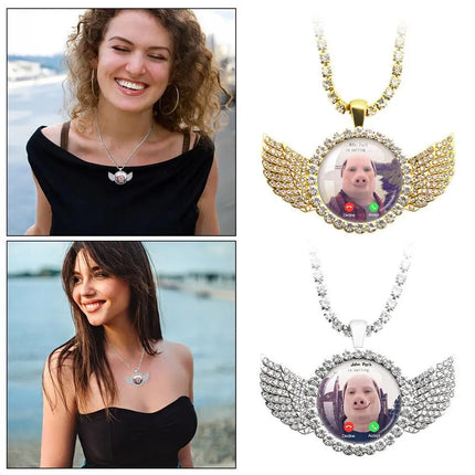 For John Pork Is Calling Answer Call Phone Humor Funny Pig Lover Graphic The Moon Necklace Angel Wings Pendant Necklace Jewelry