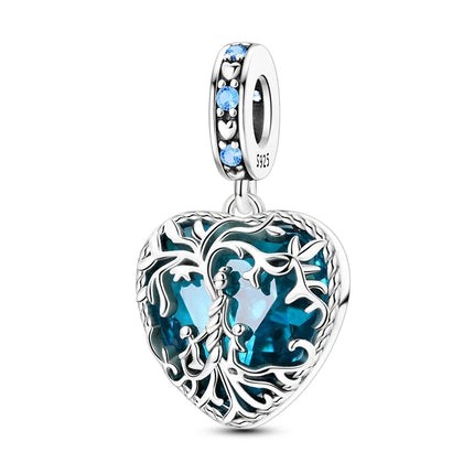 Charm Bead 925 Sterling Silver Heart Starry Sky Family Mother-Daughter-Sister Charm Fit Bracelets Pendant Women DIY Jewelry Gift