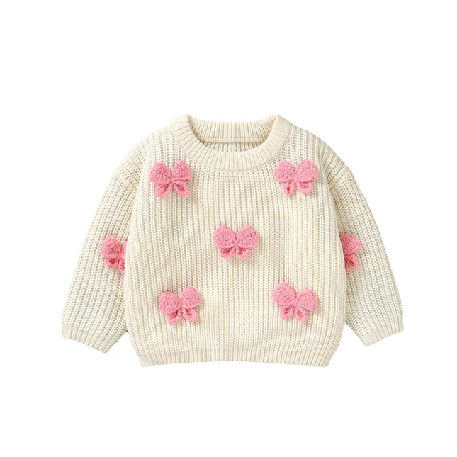 Fashion Bowknot Knitted Baby Girls Sweaters Long Sleeves Outwear Newborn Infant Knitwear Jumpers 1-3Y Toddler Pullovers Clothing