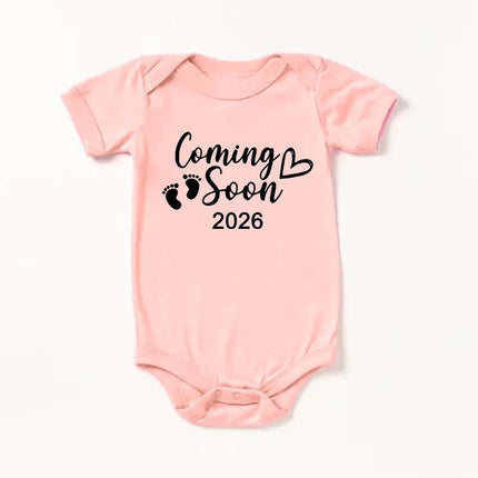 Baby Boys Girls Short Sleeve Romper Funny Coming Soon 2026 Letter Printed Newborn Clothes Infant Baby Jumpsuit Bodysuit
