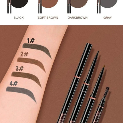 Waterproof Double-Headed Rotable Eyebrow Pen with 1.5mm Fine Refill And Eyebrow Brush for Precision Brows Makeup
