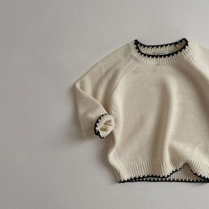 6M-6Y Winter Baby Boy Retro Pullover Sweaters Toddler Spring Solid Knitted Loose Tops Children Soft Thicken Knitwear Clothing