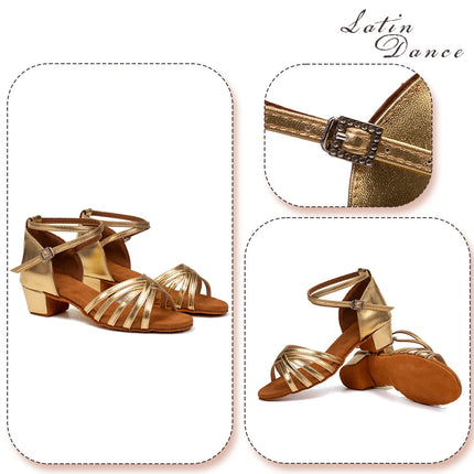 HROYL Girls Latin Dance Shoes Children Ballroom Tango Salsa Party Dancing Shoes Ladies Soft Sole Low Heels 3.5cm Training Shoes