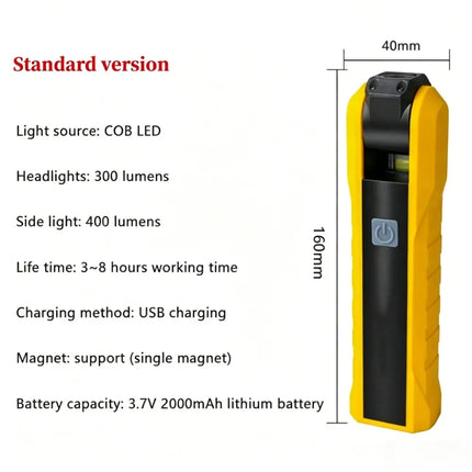 Rotatable COB Work Light LED Flashlight USB Charging Car Repair Lamp SOS Warning Light With Magnet Hook 4 Modes Camping Lantern