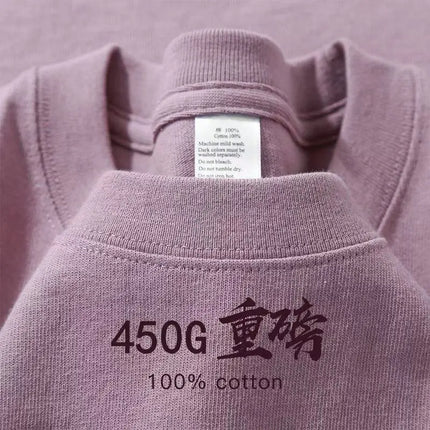 American 450g Solid Heavyweight Cotton Short Sleeve T-Shirt  Loose Casual Men's and Women's Hundred Basic Tops