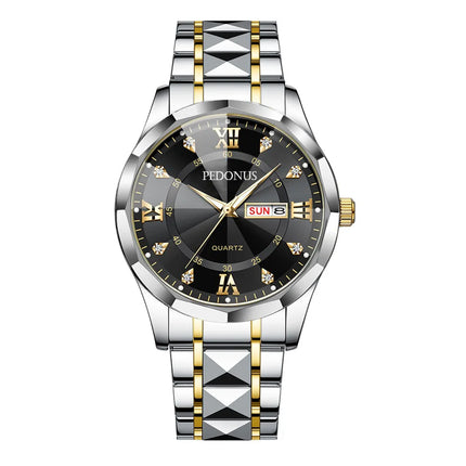Top Brand Watch Men's Trendy Business High Quality Steel Strap Chinese English Dual Calendar Male Fashion Quartz Wristwatches