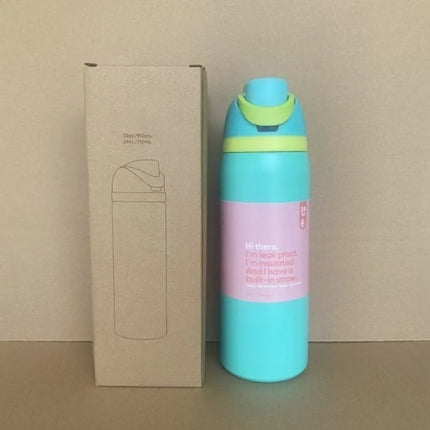New 32oz24oz double-layer fruit cup large capacity direct drinking straw thermos bottle portable outdoor sports bottle