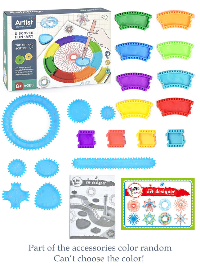 Spirograph Spiral Art Drawing Kit for kids, Fun Shapes Drawing Art Set Classic Gear Design Toys Drawing Rulers with book
